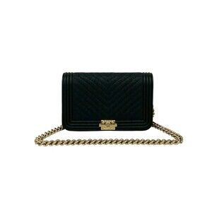 CHANEL Boy Chanel Coco Mark Caviar Skin Chain Shoulder Bag Black 81629